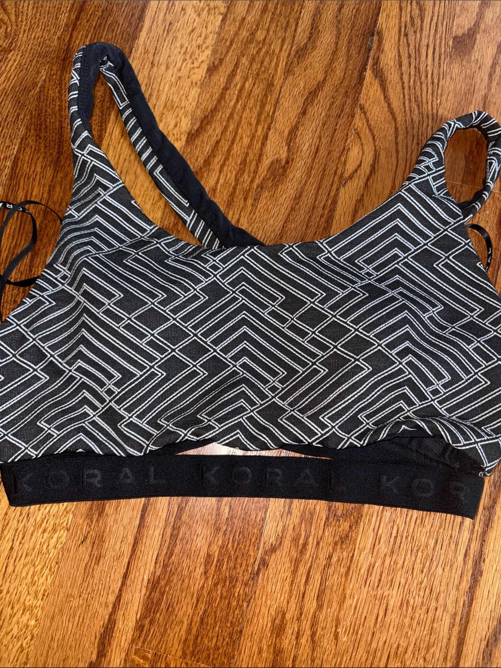 Koral Black and White Geo-Print Sports Bra (Medium)